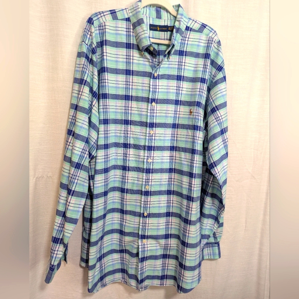 Men's Ralph Lauren 2XLT NWOT Plaid Pastel Button Down Dress Shirt